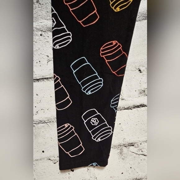 AGNES & Dora Black Leggings with Coffee Cup Print. Super Cute - Picture 4 of 6